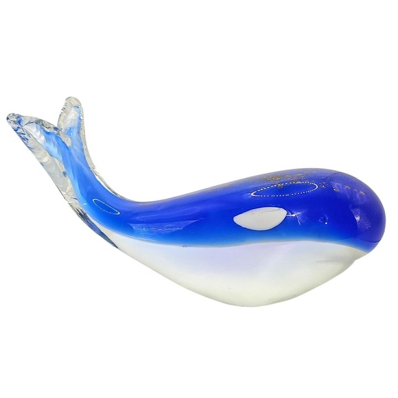 Other - Large Blue Art Glass Whale Figurine Coastal Beach House Ocean Decor 9" Length